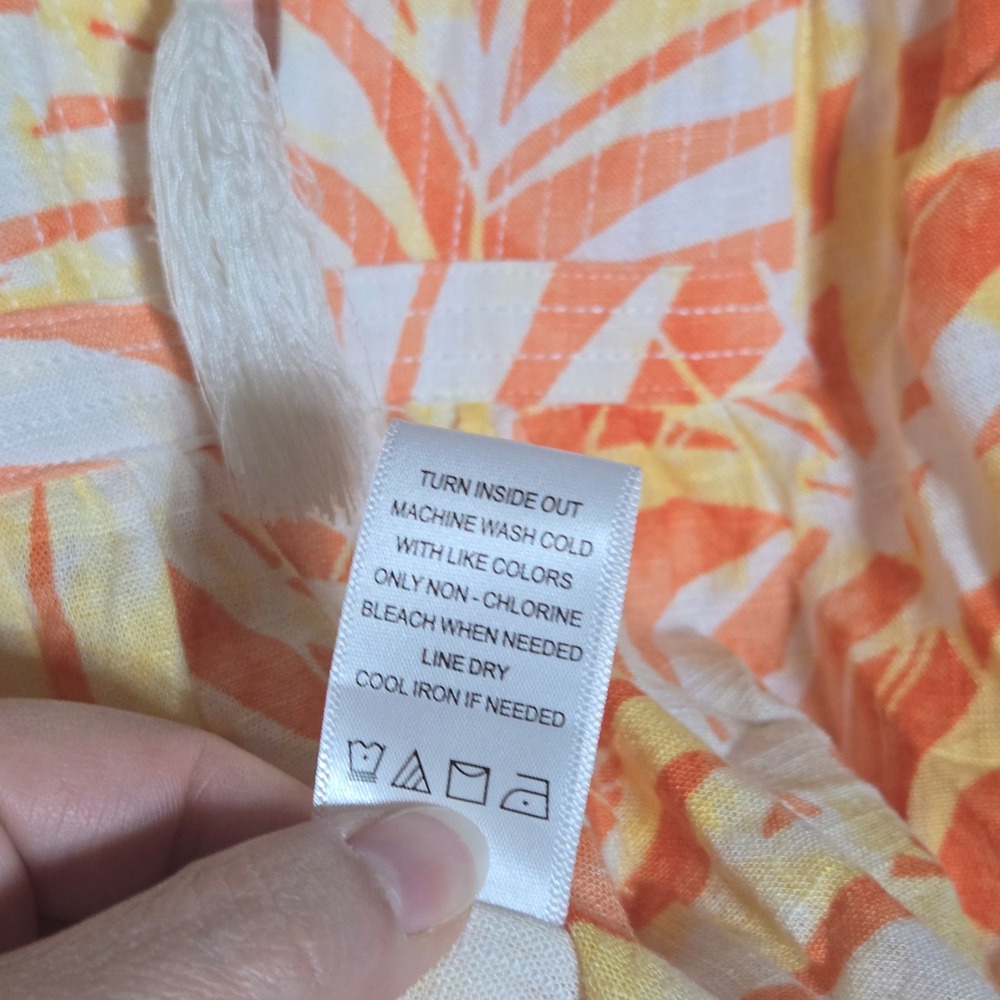Land n Sea Orange Linen Blend Tropical Top Medium Boho Summer Coastal Resort - Picture 6 of 9